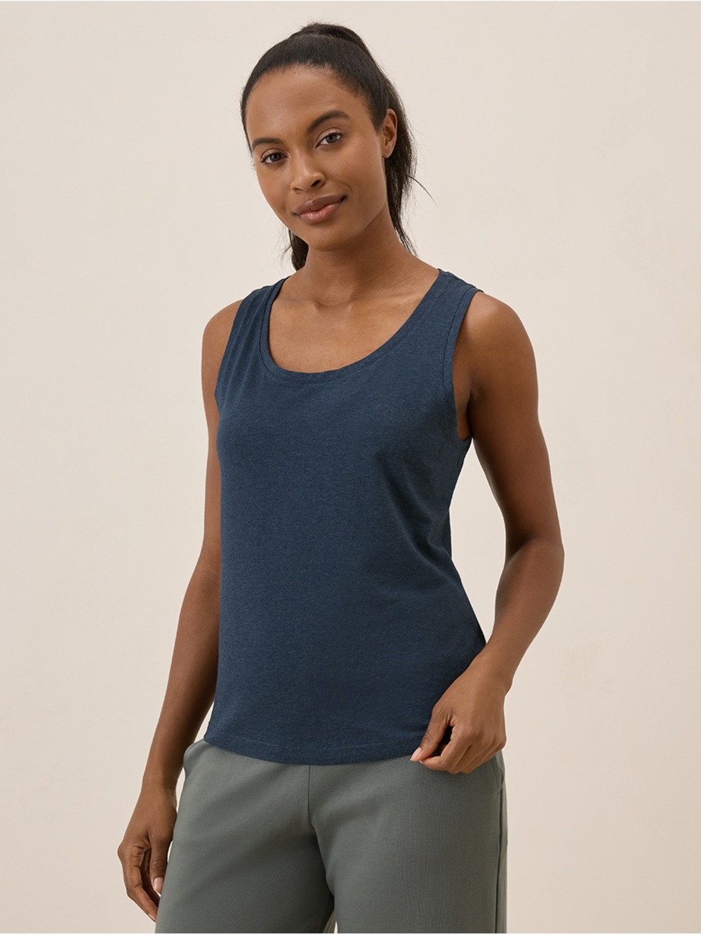 PACT Luxe Stretch Jersey Tank French Navy Heather Organic Cotton NWT Small